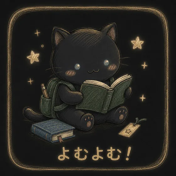 資料を読む猫のキャラクター