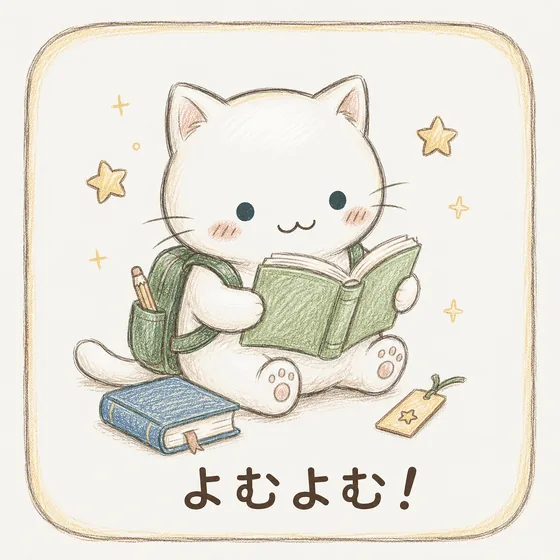 資料を読む猫のキャラクター